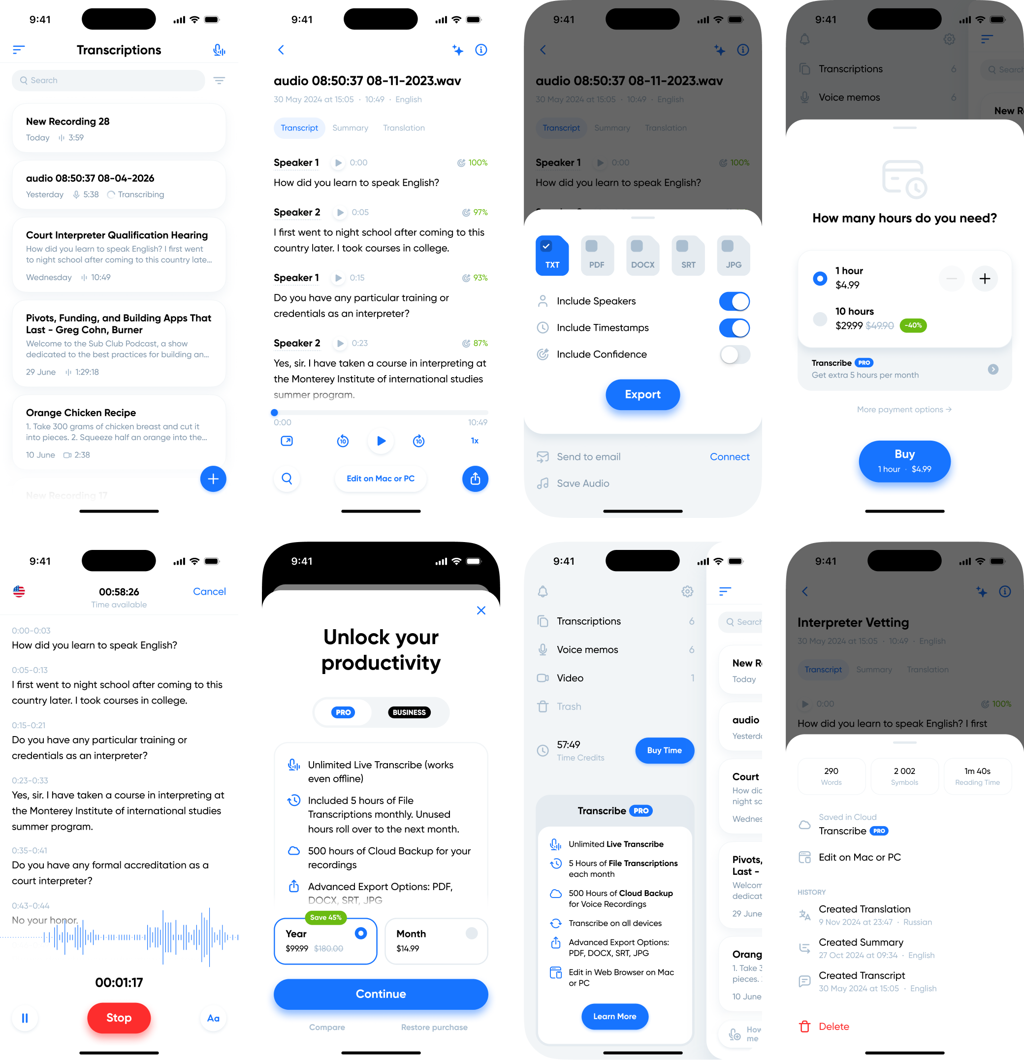 Интерфейсы Transcribe: ключевые сценарии на iOS, iPadOS, macOS и Web